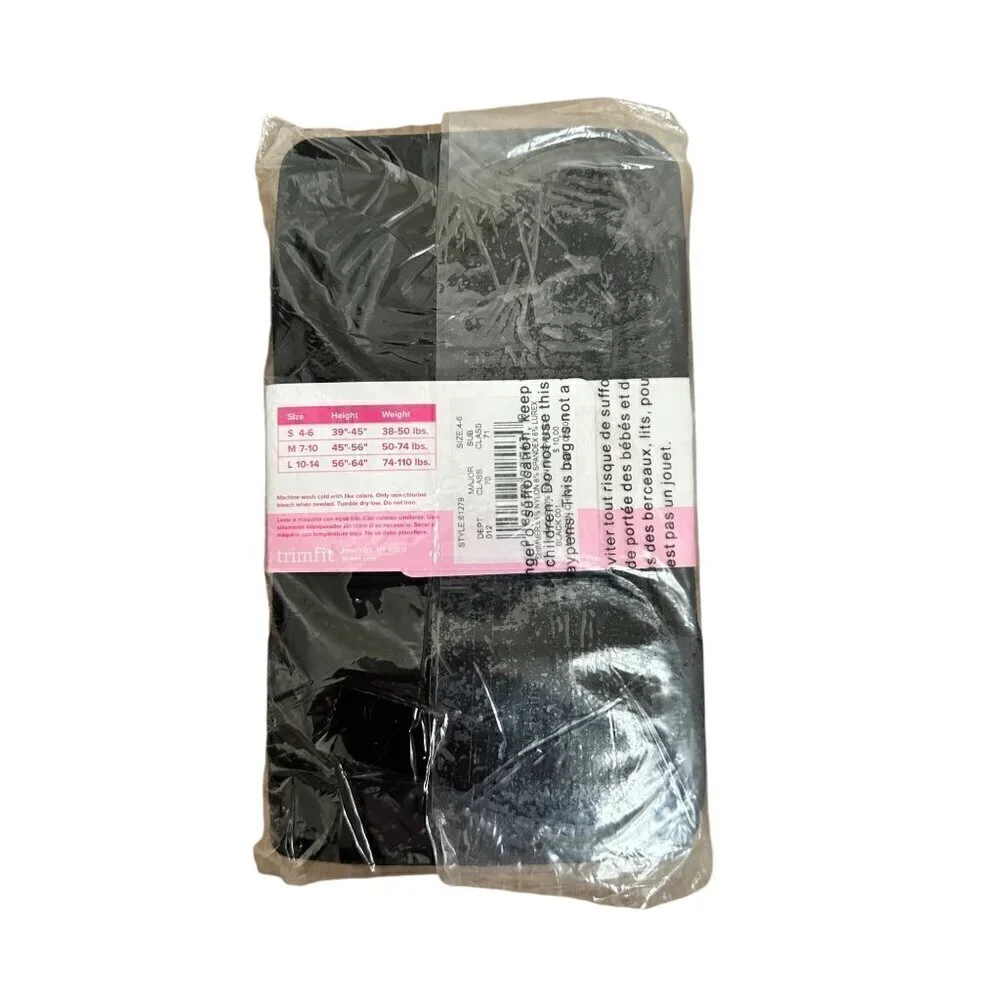 Trimfit Girls Black Tights 2-Pack Size 4-6 Nylon/Spandex Durable Stretchy Hosier